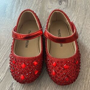 Thee Bron Red Gems Shiny  Slip On Flats
